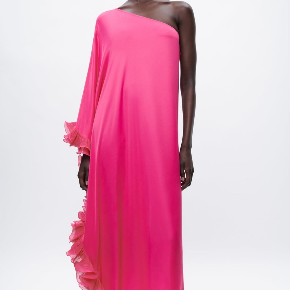 Zara Pink Long Ruffled Asymmetric Dress